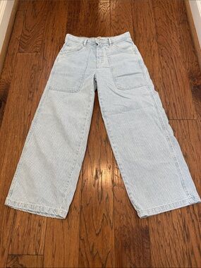 Free People Piper Blue Pinstripe Wide Leg Crop Jean, Sz 25